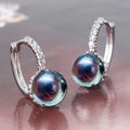 White Metal Iridescent Pearl Leverback Earrings Clear Pave view 2