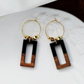 Rectangular Wood and Resin Hoop Drop Earrings in Eight Colors view 6