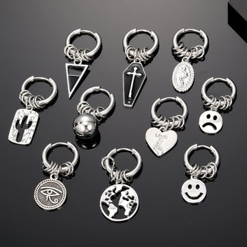 Silver Hoop Charm Earrings Smiley Globe Eye 10 Styles