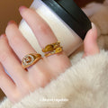 Gold Tone Asymmetrical Open Ring With Brown Oval And Yellow Crystal view 4