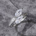 Silver Tone Three Marquise Clear Stone Bypass Ring view 2