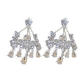 Silver Tone Crystal Floral Chandelier Earrings With Beaded Fringe view 5