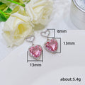Silver Tone Pink Heart Crystal Drop Earrings Jewelry view 5