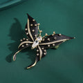 Black Enamel Butterfly Brooch With Crystal Details view 3