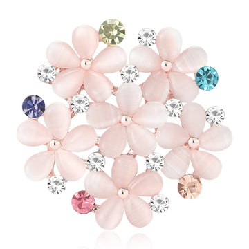 Pink Flower Cluster Brooch With Multicolor Crystals