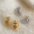 Gold and Silver Ribbed Wavy Geometric C-Shape Stud Earrings view 1