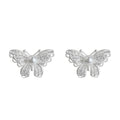 Silver Tone Clear Stone Butterfly And White Pearl Center Stud Earrings view 5