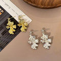 Gold and Silver Layered Fan Leaf Dangle Stud Earrings view 2