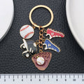 Red Blue Baseball Glove Shoe and Ball Metal Keychain view 3