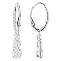 Graduated Three-Stone Long Drop Earrings In Polished Silver Tone view 5
