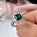 Silver Emerald Green Square Halo Twist Band Cocktail Ring view 3