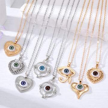 Gold and Silver Tone Celestial Evil Eye Pendant Necklaces