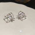 Silver Tone Crystal Butterfly Layered Ear Cuffs with Detailed Finish view 6