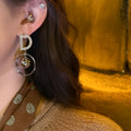Crystal Letter D Double Ring Gold And Silver Tone Earrings view 2
