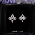 Silver Tone Lavender Stone Openwork Diamond Stud Earrings view 1