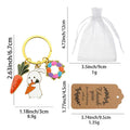 Gold Tone White Bunny Carrot and Flower Wreath Keychain view 2