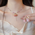 Pink Rose Butterfly Stud Earrings Coral Bead Rose Necklace Two Styles view 1