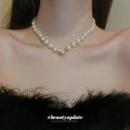 Graduated Pearl Necklace Gold Crystal Ball Center Single Layer view 1