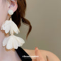 Layered Fabric Petal Drop Earrings with Reflective Details view 3