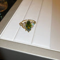 Gold Tone Olive Green Marquise Crystal Ring With Fan Side Clusters view 6
