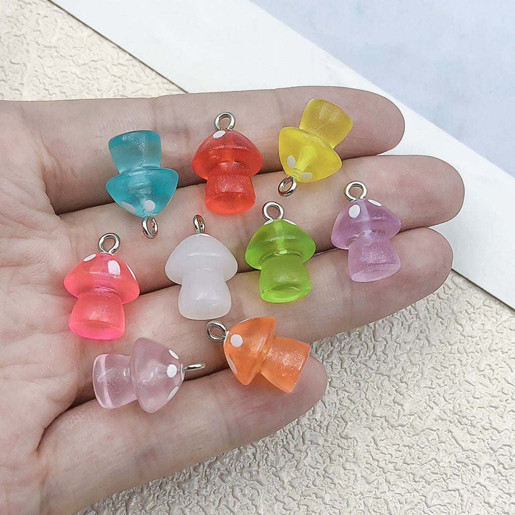 Resin Glow-in-the-Dark Colorful Mushroom Charm Pendant for Keychain DIY Jewelry