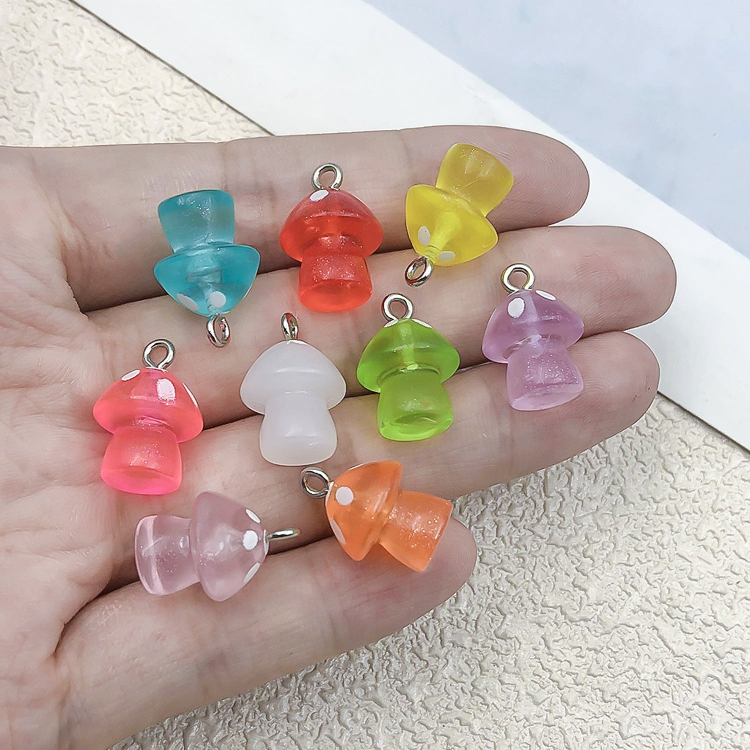 Resin Glow-in-the-Dark Colorful Mushroom Charm Pendant for Keychain DIY Jewelry