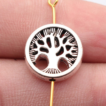 Tree of Life Round Metal Bead in Antique Silver Tone