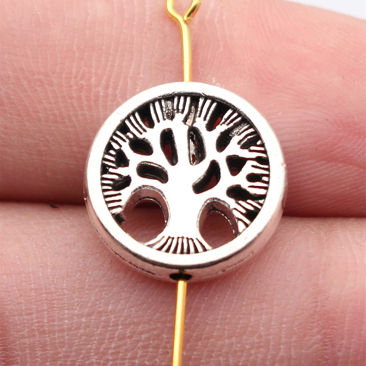 15x15x3.6mm 2.7g Antique Silver Zinc Alloy Round Tree Loose Metal Beads for Bracelet Jewelry Making