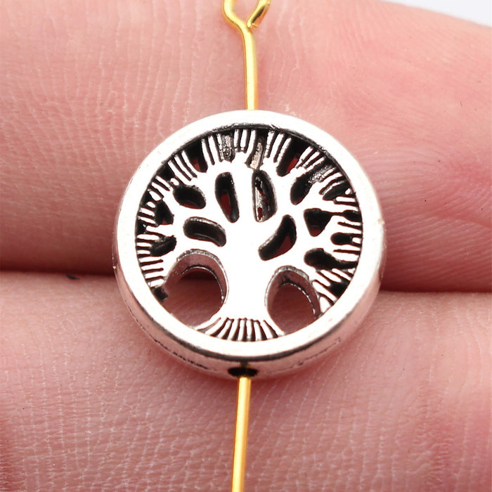 Tree of Life Round Metal Bead in Antique Silver Tone
