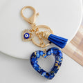 Resin Chip Heart Charm Keychain with Evil Eye Rhinestone and Tassel Accent view 8