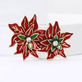 Red Poinsettia Flower Brooch with Green Crystal Centers view 2
