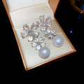 Silver Tone Floral Crystal Pearl Drop Stud Earrings view 6