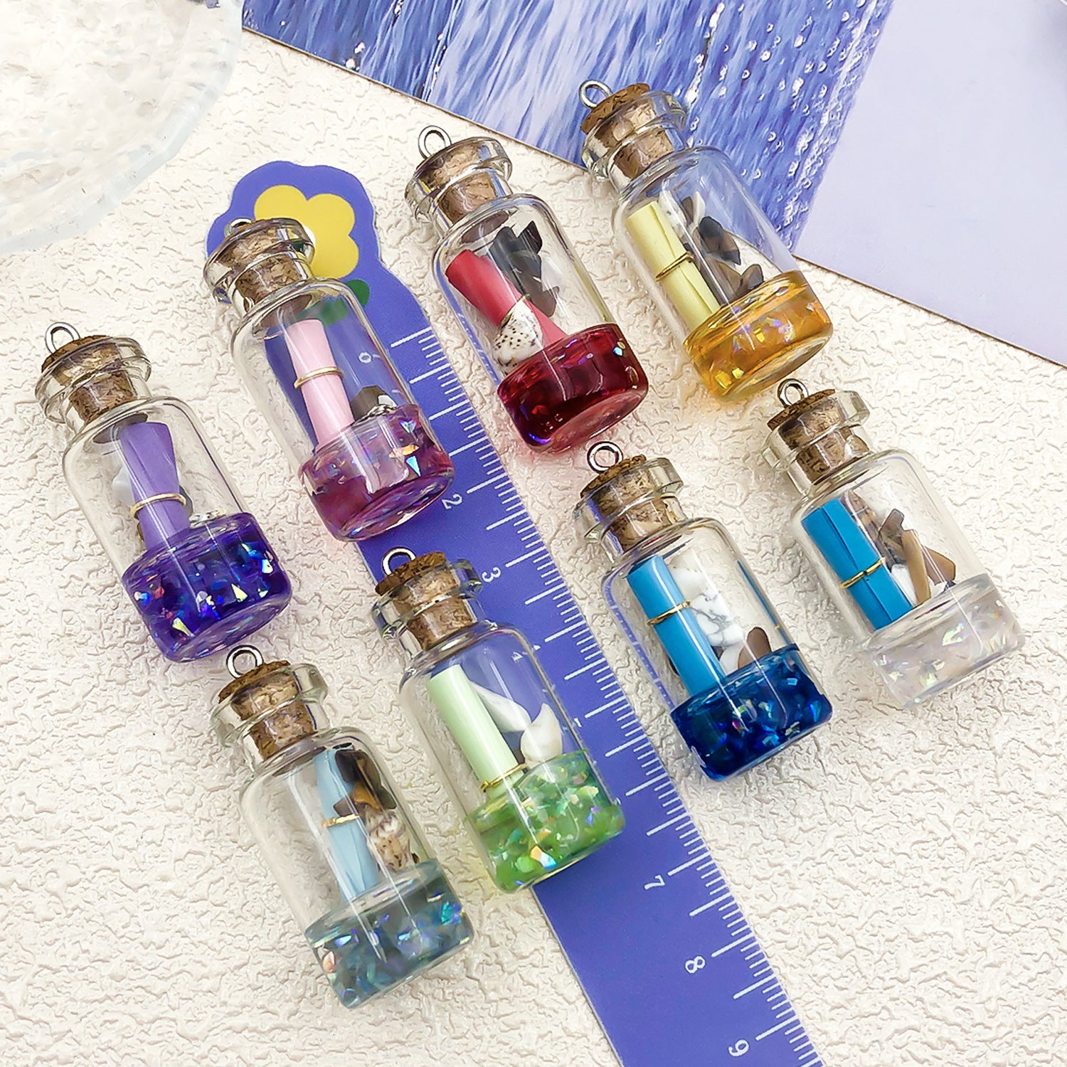 Glass Ice Cube Conch Wishing Bottle Charm Pendant for DIY Necklace Earrings Keychain