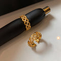 Gold Cross Lattice Open Ring Clear Crystal Accent Stones view 2