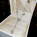 Silver Pearl and Teardrop Y Necklace With A Silver-Tone Finish view 2