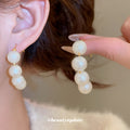 Graduated Faux Pearl Hoop Hook Earrings With Decorative Metal Details view 1