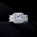Silver Tone Princess Cut Clear Stone Halo Ring Statement Jewelry view 4
