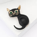 Black Enamel Sitting Cat Brooch with Green Crystal Eyes view 3