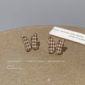 Gold-Tone Houndstooth Fabric Butterfly Stud Earrings view 4