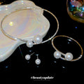 Silver Pearl Rhinestone Choker Bangle Studs Three Piece view 2