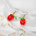 Red Beaded Fruit Drop Earrings Cherry Raspberry Strawberry view 8
