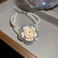 Cream Rose Rhinestone Frame Pearl Bracelet and Matching Studs view 7