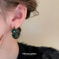 Dark Metal Green Crystal Cluster Huggie Earrings Decorative Jewelry view 3