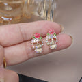 Gold Tone Rose Crown Skull Clear Stone Small Stud Earrings view 3