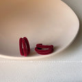 Wine Red Velvet Flocked Round And Triple Band Hoop Earrings view 4