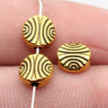 7.8x7.8x3.6mm 0.71g Antique Gold Zinc Alloy Arc Texture Round Flat Loose Metal Beads for Jewelry Making