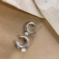 Textured Open Hoop Ear Cuffs With Pearl Accents In Two Tones view 6