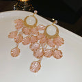 Pink Petal Chandelier Earrings With Crystal Accents view 6