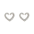 Silver Tone Hollow Heart Stud Earrings with Clear Crystal Pave view 5
