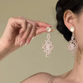 Pearl Look Crystal Chandelier Earrings in Pink and Green view 2